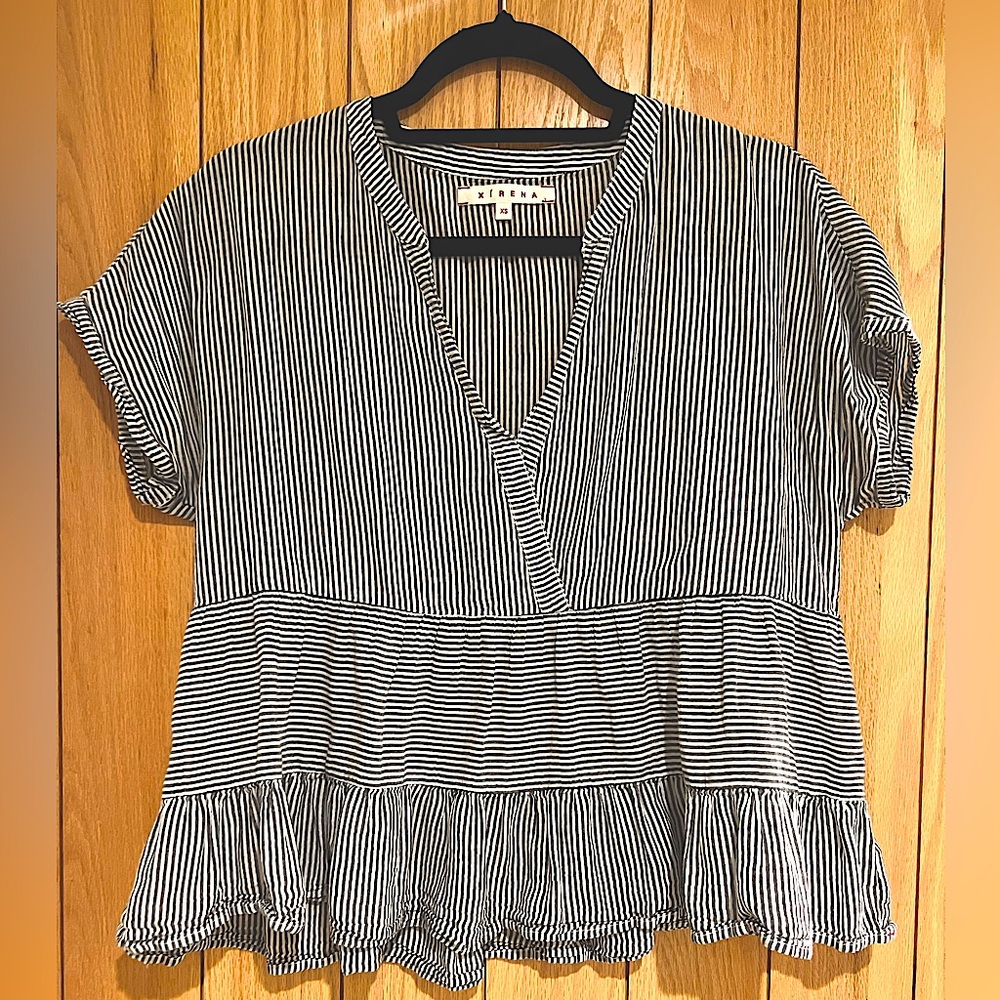 Xirena striped v-neck flutter top